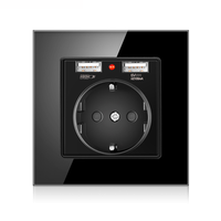 SIXWGH norme allemande 86 Style panneau de verre prise murale USB prise d'alimentation électronique avec double prise USB Max. Courant 16A