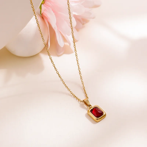 Collier élégant en acier inoxydable 304 de luxe, forme géométrique rectangulaire, vert émeraude, chaîne de clavicule, plaqué or 18 carats, bijoux pour femmes - Product Image 4