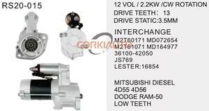 CORKIAUTO M2T60171 MD072654 M2T61071 MD164977 36100-42050 JS769 16854 RS20-015 STM0769 สตาร์ทมอเตอร์สําหรับ<span class=keywords><strong>Mitsubishi</strong></span> - Product Image 3