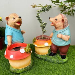 Pot de fleurs animalier en résine époxy, ornements artisanaux, ours, hérisson, cochon, dessin animé, sculpture artistique, cour, jardin extérieur, balcon - Product Image 3
