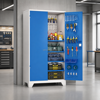 Armoire à outils métallique industrielle en acier laminé à froid, capacité de charge de 200 kg par étagère, avec panneau perforé à trous carrés et tiroirs pour garage