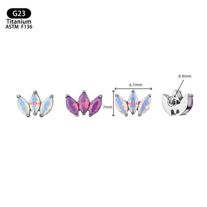 Clous d'oreille en titane G23, opale papillon, forme marquise, pour piercing d'oreille, de lèvre ou d'os, bijoux conformes à la norme ASTM F136 - Product Image 4