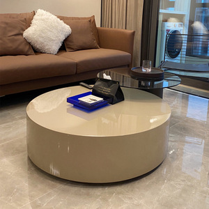 Mesa de Centro Redonda Italiana, Estilo Moderno y Sencillo para Sala de Estar, Mesa Redonda de Vidrio y Madera Maciza, Mesa Auxiliar Combinada para el Hogar - Product Image 3
