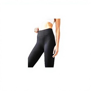 Conjunto Deportivo de Yoga de 2 Piezas para Mujer, Sin Costuras, Ajustado, de Cintura Alta, Color Negro Sólido, Spandex/Nylon, Elástico en 4 Direcciones - Product Image 1