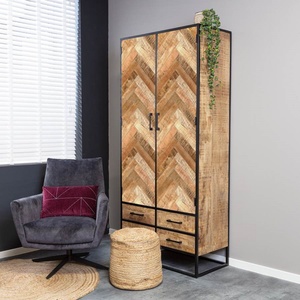 Mueble de Almacenamiento Rústico Minimalista con Base de Madera y Metal en Espiga, con 2 Puertas y 4 Cajones - Product Image 3