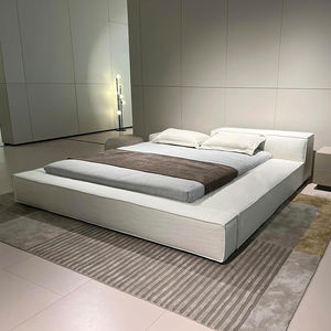 Lit en tissu moderne et minimaliste pour chambre à coucher, tête de lit fermée en forme de bloc de tofu avec rembourrage doux intégré et base en <span class=keywords><strong>lattes</strong></span> de bois - Product Image 1