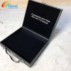 Factory Custom Luxury Wooden Gift Box with Handle, Black PU Leather Surface, Custom Logo Storage Suitcase for Jewelry/<b>Watch</b>/Gift - Product Image 1
