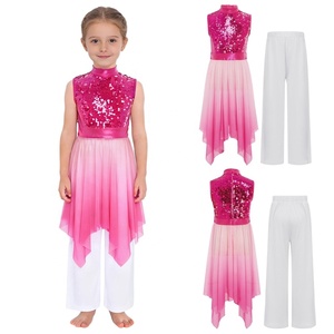 Costumes pour filles de 6 à 16 ans pour la <span class=keywords><strong>danse</strong></span> lyrique, la <span class=keywords><strong>danse</strong></span> liturgique, la <span class=keywords><strong>danse</strong></span> de louange, tenue de <span class=keywords><strong>danse</strong></span> avec <span class=keywords><strong>tunique</strong></span> et pantalon large, vêtements de scène - Product Image 2