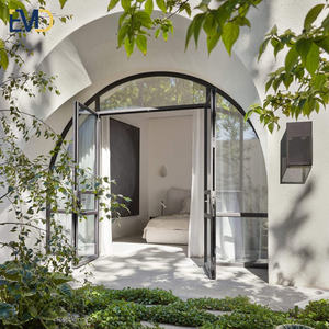 Puertas Exteriores de Madera para Entrada Principal con Arco de Estilo Europeo, Acabado en Madera Sólida, Pantalla de Nailon, Acero y Vidrio - Product Image 5