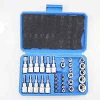 Juego de 34 Piezas de Llaves de Tubo con Cabezal de Broca E-Torx de Acero al Cromo Vanadio de 5/16'' y 3/8'', para Reparación de Automóviles, en Caja OEM