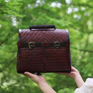 Bamboo Woven Tea <b>Box</b> Large Size Portable <b>Vintage</b> Style Chinese Republic Era Luggage Gift Craft - Product Image 3
