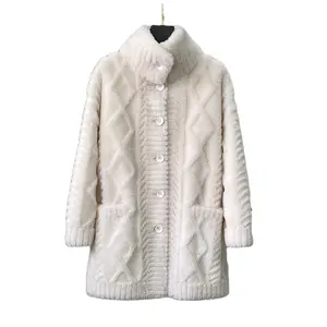 PUDI Lady mode veste en laine véritable motif en relief fourrure d'hiver chaud col montant manteau décontracté CT2148