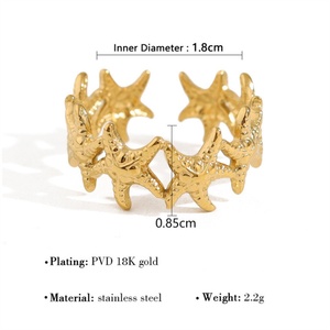 Anillo de Dedo Ajustable de Acero Inoxidable Chapado en Oro con Diseño de Flor y Estrella, Estilo Vintage para Mujer - Product Image 5