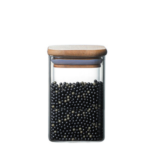 Low price kitchen supplies food grade bamboo cork flat bottom glass storage tank