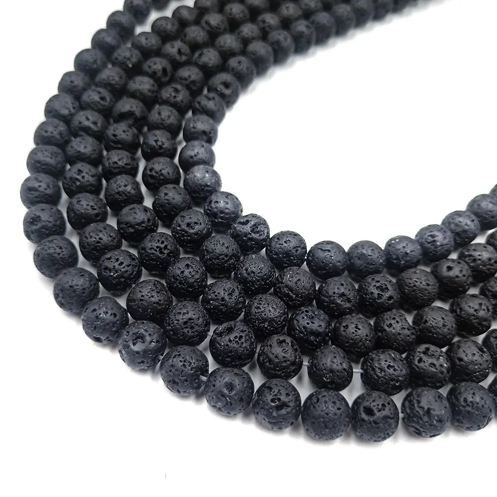 Hitam Lava Batu Vulkanik Gemstone Bulat Longgar Beads untuk Perhiasan Membuat 1 Strand