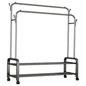 Porte-vêtements double tringle en métal robuste pour intérieur, support de rangement flexible pour vêtements, idéal pour cuisine, salle de bain, rangement de chaussures, durable - Product Image 1