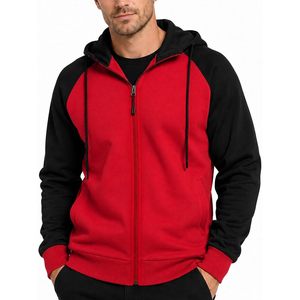 Custom <b>Men's</b> Zip Up Hoodie Red Black Fleece Casual Long Sleeve Hooded <b>Sweatshirt</b> Regular Fit - Product Image 1