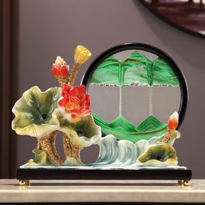 Décoration d'ornement de séparation de salon et de véranda en forme de poisson de lotus sculpté en résine époxy, nouvelle peinture à sable mouvant chinoise, sablier - Product Image 2