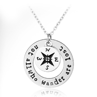 Collier Boussole Créatif Tendance, Pendentif « Non Tous Ceux Qui S'Étonnent Sont Perdus », Colliers pour Femmes et Hommes, Accessoire Bijou Cadeau