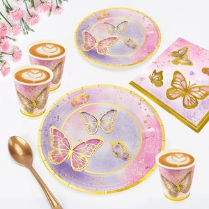 Vajilla de Papel para Fiesta de Mariposas DAMAI, Platos, Vasos, Servilletas, Mantel Rosa Dorado de 7 y 9 Pulgadas, Artículos para Fiestas de Cumpleaños de Niñas - Product Image 4