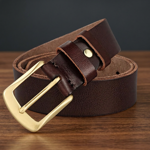 Ceinture carrée robuste en cuir de vachette véritable écologique et imperméable pour homme BS INTERNATIONAL NA97, avec boucle en acier, 3,8 cm - Product Image 1
