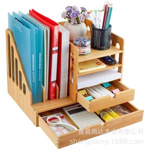 Organizador de escritorio de madera para oficina, estante de almacenamiento de libros multifuncional de madera maciza, estante de almacenamiento extraíble de varias capas - Product Image 1