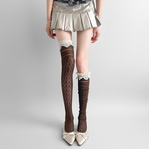 Women's <b>Black</b> Over The Knee Stockings 30D Thin Lace Trim Hollow Out Long <b>Socks</b> For Spring Autumn Winter - Product Image 4