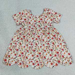 Robes mi-longues à manches courtes pour bébés filles, motif fleurs de pomme, pour la rentrée scolaire, avec bordure festonnée - Product Image 2