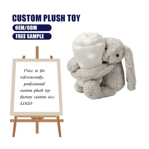 100% Cotton Polar Coral Fleece Baby Swaddle Blanket OEM Custom Cute Long Ears Kids Soft Plush Grey Bunny Rabbit Baby Blanket