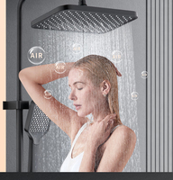 Ensemble de douche moderne 4 fonctions pour hôtel et villa, avec barre coulissante à double poignée, jet doux et pluie, système de robinetterie de salle de bain en céramique noir mat