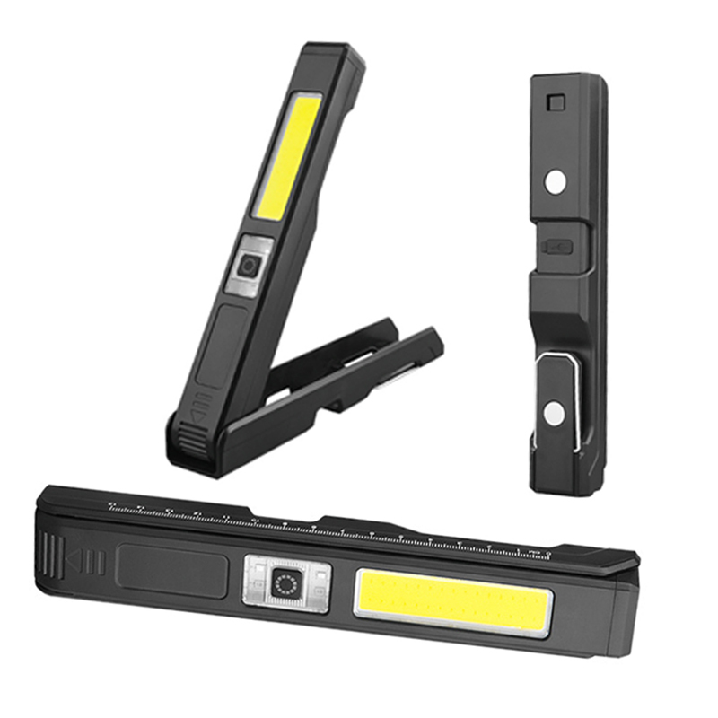 Multifunctional Magnetic Work Light Foldable with Ruler Rechargeable Mechanic Light for Workshop Portable Bright LED Flashlight