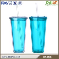 Gobelet en plastique transparent réutilisable, avec paille et couvercle, ml