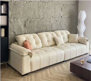 Divano Angolare a <span class=keywords><strong>L</strong></span> in Stile Crema Francese, Morbido Divano Minimalista per Soggiorno - Product Image 6