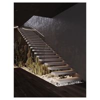 Escalier flottant de style moderne avec marches en bois massif et garde-corps en verre trempé, structure cachée de luxe, directement de l'usine