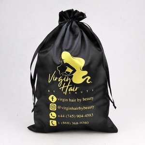Large Black Satin <b>Dust</b> <b>Bag</b> Drawstring Silk Gift <b>Bag</b> With Gold Printing logo - Product Image 1