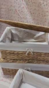 Cesta de Almacenamiento de Jacinto de Agua Tejida a Mano con Forro de Tela Blanca y Tapa, Cesto de Lavandería Decorativo de Mimbre para Guardería - Product Image 6
