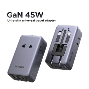 Adaptador de Viaje Universal UGREEN <span class=keywords><strong>GaN</strong></span> de 45W con 2 Puertos USB-C y 2 Puertos USB, Enchufe de Carga Rápida para UE/EE. UU./Reino Unido/Australia - Product Image 1