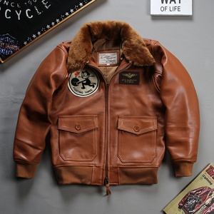نمط G1 مفجر طيار تطريز معاطف جلد طبيعي للرجال طوق صوف جلد البقر والجاكيت جلد الماعز - Product Image 2
