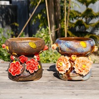 MSH Pot de fleurs en grès poterie vintage de grande taille Pots de fleurs verts pour jardin