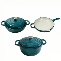 Ensemble de batterie de cuisine en émail et fonte, 3 pièces, compatible four, comprenant faitout, poêle et casseroles, pour cuisinières à induction et à gaz