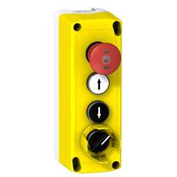 Boîtier de commande de disjoncteur électrique Xalfk4001, bouton de commande à déclenchement progressif, boutons rouge, blanc, noir, boîtier en polycarbonate, 4 trous