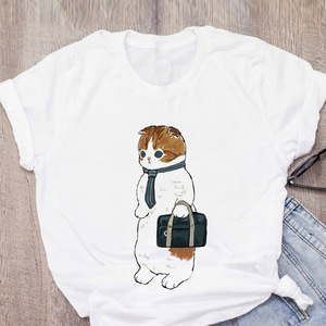 T-shirt blanc basique pour <span class=keywords><strong>femme</strong></span>, manches courtes, impression de haute qualité, t-shirt pour lycéenne, haut graphique <span class=keywords><strong>chat</strong></span> - Product Image 6