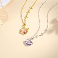 Collier en argent sterling 925 plaqué or/rhodium, cadeau romantique, bijoux fins pour femmes, collier en forme de cœur, étoile, zircon, vente en gros