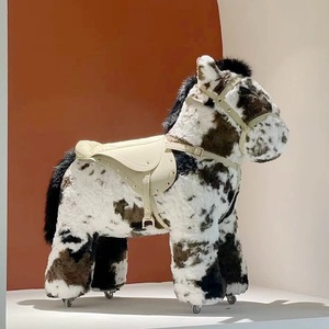 JS Ottoman en bois massif de haute qualité pour enfants, 2 styles : Cheval à <span class=keywords><strong>bascule</strong></span> / Cheval à roulettes, Jouet en tissu de luxe, Meuble cadeau pour enfants - Product Image 1
