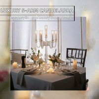Candélabre en acrylique transparent à 5 bras, porte-bougie, centre de table de mariage, décoration de toile de fond pour événements