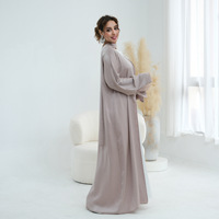 Robe Abaya Modeste Islamique d'Été pour Femme, Ouverte sur le Devant, en Tissu Polyester, Longueur Ras du Sol, Respirante, Élégante, avec Manches en Dentelle