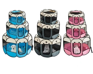 Casa para Mascotas Plegable Premium, Antiarañazos, Transpirable, de Tela Oxford, Jaula Octogonal para <span class=keywords><strong>Perros</strong></span> y Gatos Pequeños, Uso Interior y Exterior, Cuatro Estaciones, Imitación - Product Image 3