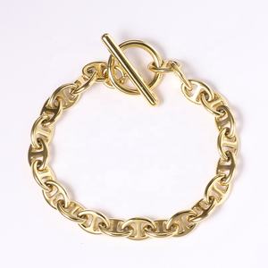 Pulseras de Acero Inoxidable Chapado en Oro de <span class=keywords><strong>14K</strong></span> con Cadena de Nariz de Cerdo y Cierre OT, Accesorios B192046 - Product Image 5