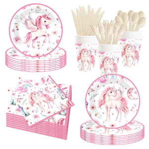 Decoraciones de Cumpleaños de Unicornio DAMAI, 32 Piezas, Platos, Servilletas y Vasos de Unicornio, Vajilla de Arcoíris Pastel para Fiesta de Unicornio para Niñas - Product Image 5