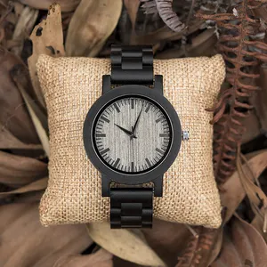 DODO Jam Tangan Kayu Hitam Pria, Arloji Quartz Pabrik Rusa Hitam Klasik dengan Logo Kustom